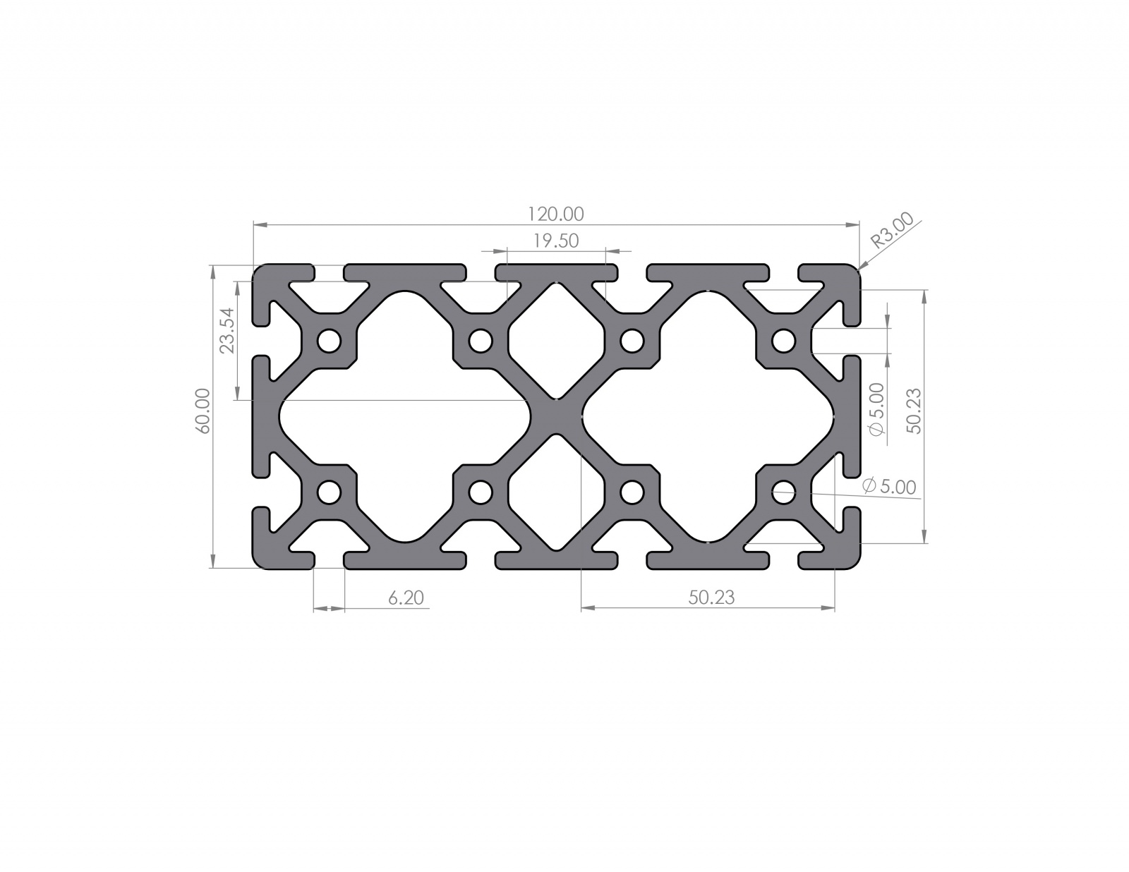 Aluminum profile 120x60 Groove 6 Heavy I type